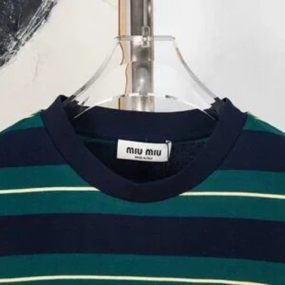 🍭Miu Miu Navy and Green Striped Long Sleeve Tee - Picture 6 of 8
